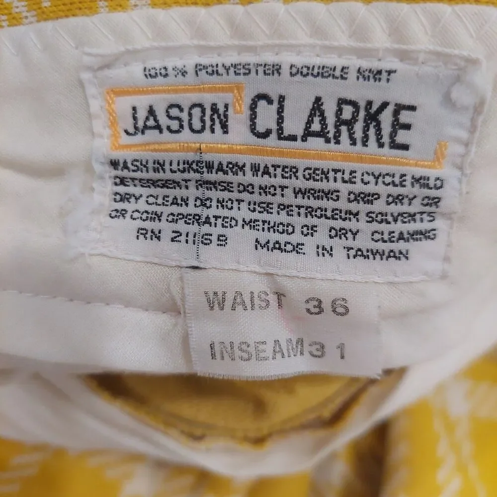 Vintage Jason Clarke Double Knit Polyester Yellow Plaid Pants Sz.36x31
